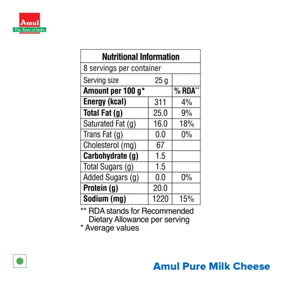 AMUL PROCESSED CHEESE BLOCK 200 GM