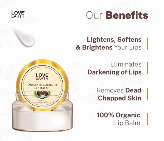 Love Earth Coconut Lip Balm For Dry & Chapped Lips, An Ayurvedic Lip Moisturizer With Vitamin E, Shea Butter & Cocoa Butter 10gm