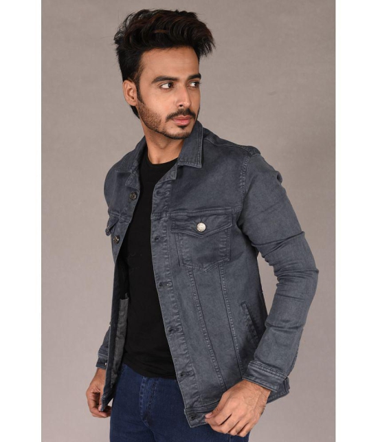 Aflash Cotton Blend Men''s Denim Jacket - Grey Melange ( Pack of 1 ) - None