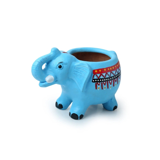 Enchanting Elephant Handmade & Handpainted Terracotta Planter Pot (8 Inch)