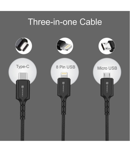 Portronics Konnect A Trio:3-in-1 Multi Functional Cable ,Black (POR 1313) - Black