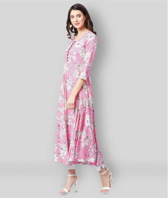 Tissu - Pink Rayon Women''s Flared Kurti ( Pack of 1 ) - XL