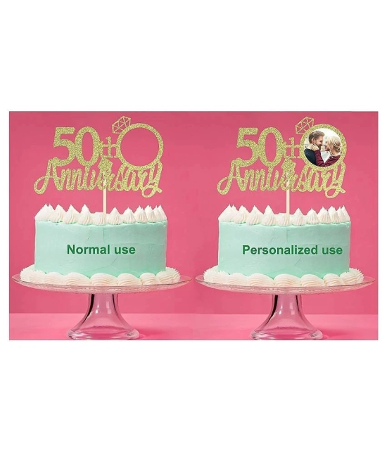 50th Anniversary Cake Topper with Diamond Ring Heart Cake Decorations Set for 50th Wedding Graduation Retirement Company Celebration Party - Pack of 5