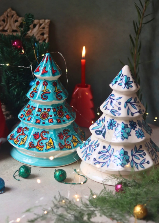 Snow White & Teal Christmas Tree - Set of 2 - Combo Pack