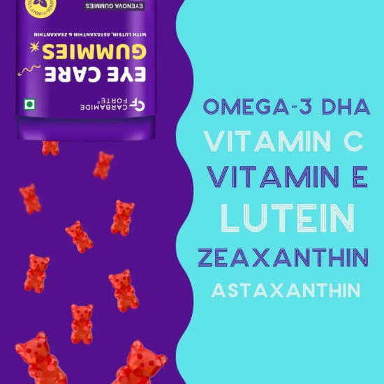 Ayurhill CF Eye Gummies | Lutein and Zeaxanthin Eye Supplements with Astaxanthin, Veg DHA and Vitamin C for Vision Support & Eye Health - Cranberry Flavour - 60 Veg Gummies