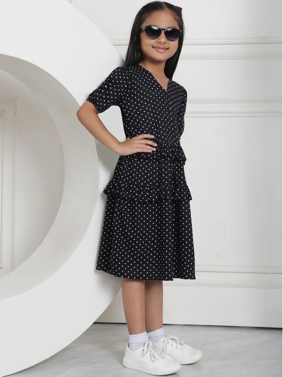 MINI & MING Girls Polka Dot Printed V-Neck Puff Sleeves A-Line Dress