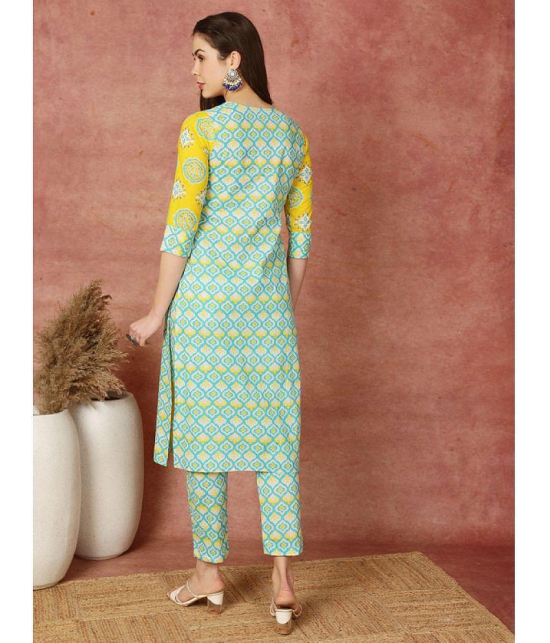 Antaran Cotton Printed Kurti With Pants Womens Stitched Salwar Suit - Yellow ( Pack of 1 ) - None