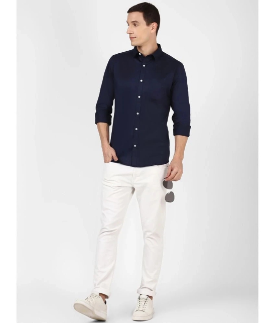 UrbanMark Mens 100% Cotton Full Sleeves Slim Fit All Over Solid Casual Shirt-Navy - None