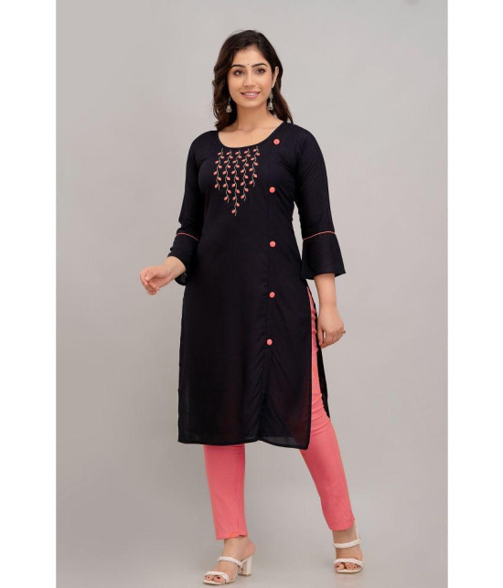 Kapadia - Black Rayon Women''s Front Slit Kurti ( Pack of 1 ) - None