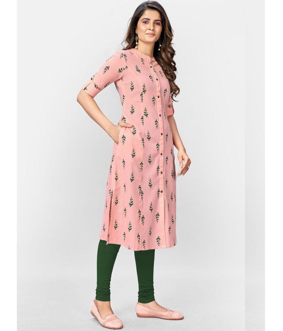 Vbuyz - Pink Cotton Womens Front Slit Kurti ( Pack of 1 ) - None