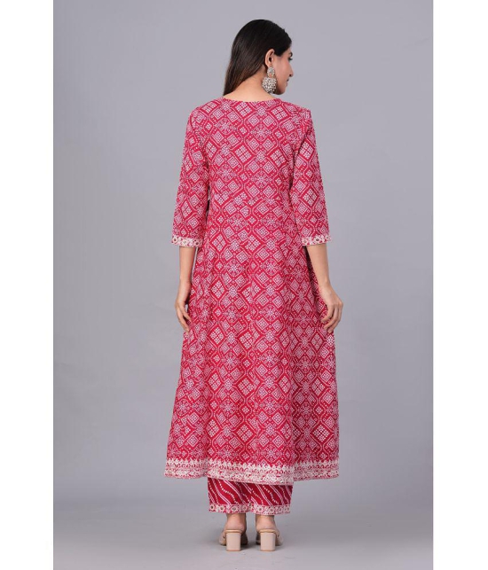 Doriya Cotton Blend Printed Kurti With Palazzo Women's Stitched Salwar Suit - Pink ( Pack of 1 ) - None