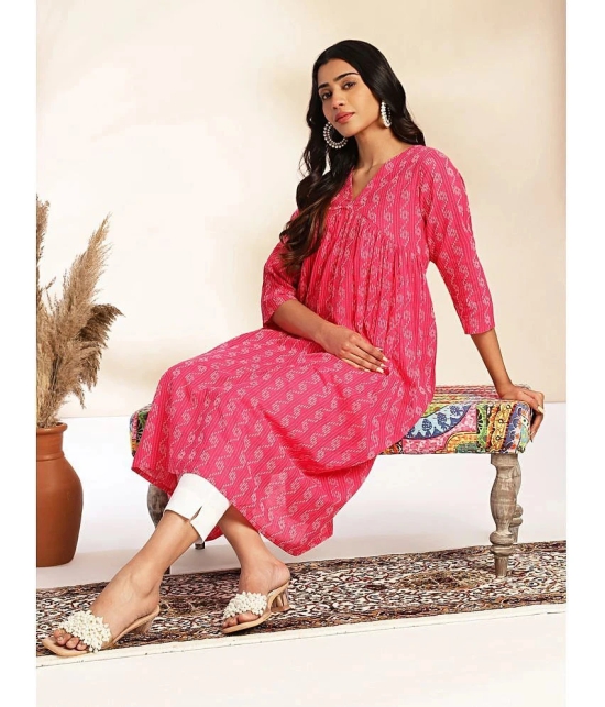 Janasya Cotton Printed A-line Womens Kurti - Pink ( Pack of 1 ) - None