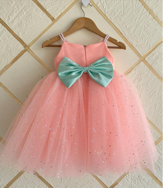 Cutedoll Light Orange Net Sparkle with butterfly kids Girls Dress-5-6 Year