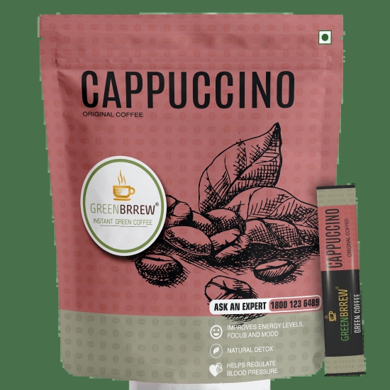 Greenbrrew Cappuccino Original Green Coffee Instant Coffee Beverage Premix for Weight Management - 30g 20 Sachets-Greenbrrew Cappuccino Original Green Coffee, Instant Coffee Beverage Premix for W