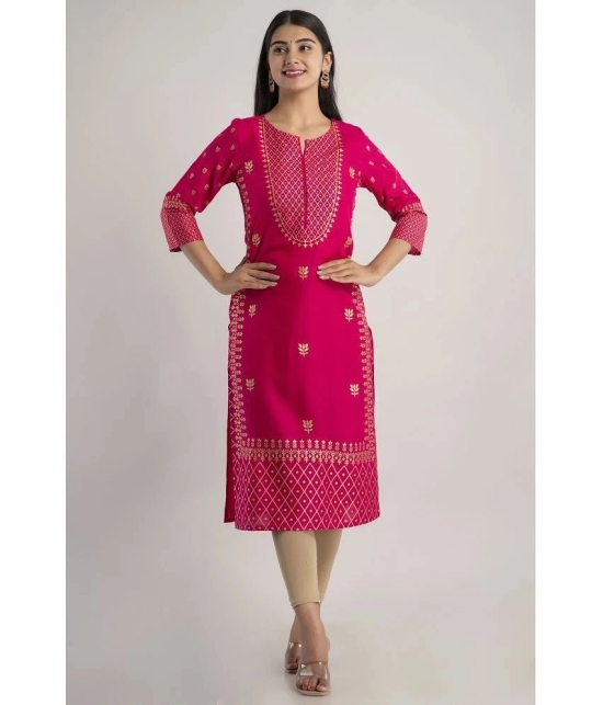 MAUKA - Pink Rayon Womens Straight Kurti ( Pack of 1 ) - None