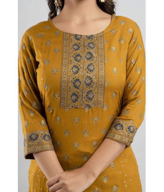 MAUKA - Gold Straight Rayon Women''s Stitched Salwar Suit ( Pack of 1 ) - None