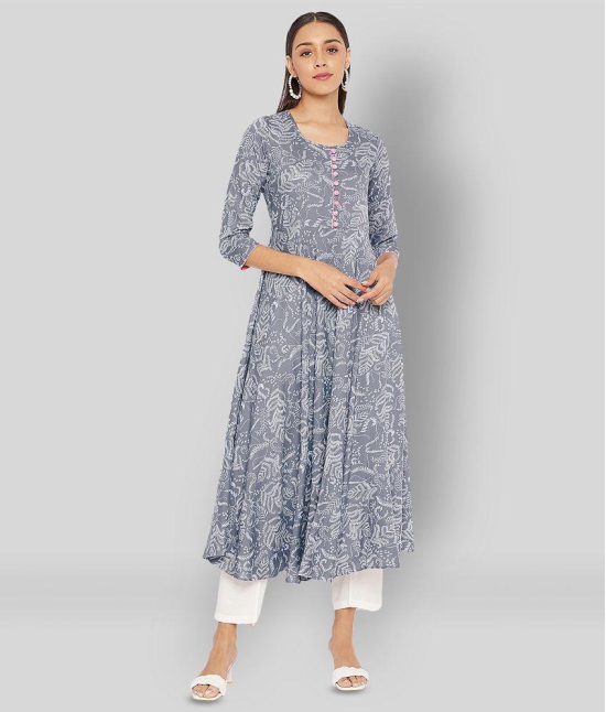 Tissu - Light Grey Rayon Women''s Flared Kurti ( Pack of 1 ) - S