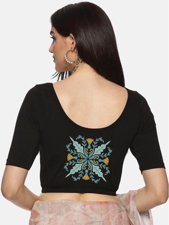 Women Back Printed Stretchable Blouse U012-Black / 2-XLarge