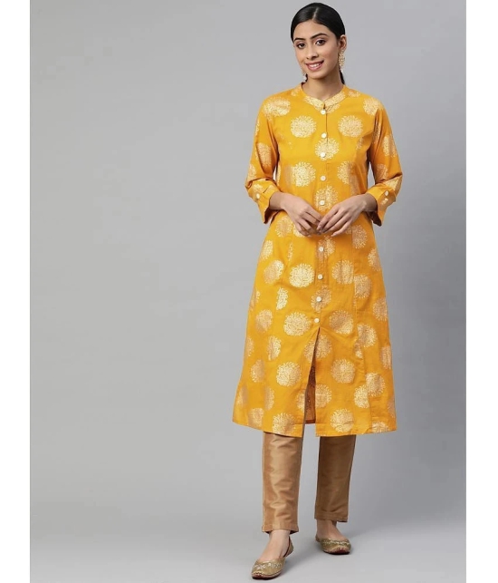 SVARCHI - Yellow Cotton Womens Front Slit Kurti ( Pack of 1 ) - None