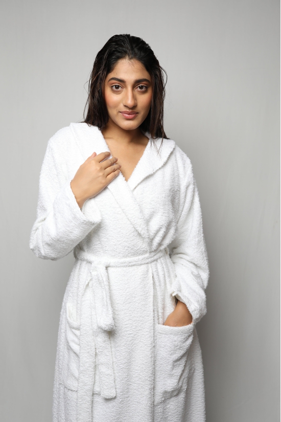 Towel material bathrobe - full length-White / Custom