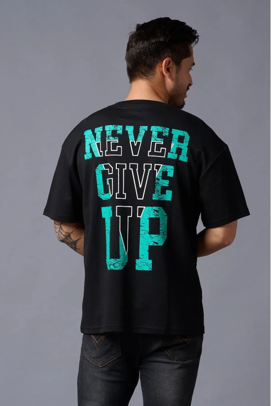 Never Give Up (in Green) Printed Black Oversized T-Shirt for Men 4XL