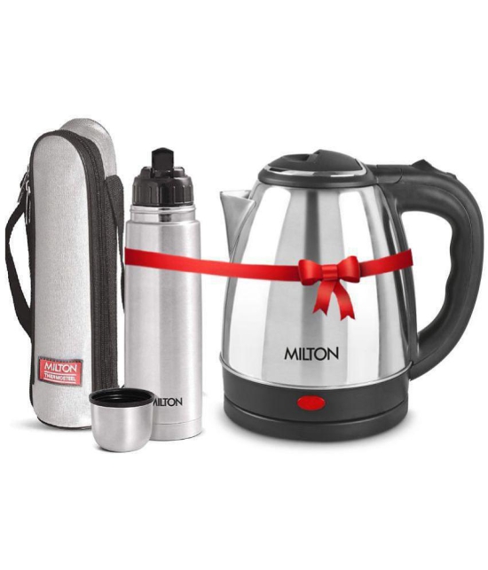 Milton Combo Set Go Electro 1.2 Ltrs Electric Kettle and Flip Lid 500 ml- Silver Thermosteel Hot or Cold Stainless Steel Water Bottle with Jacket