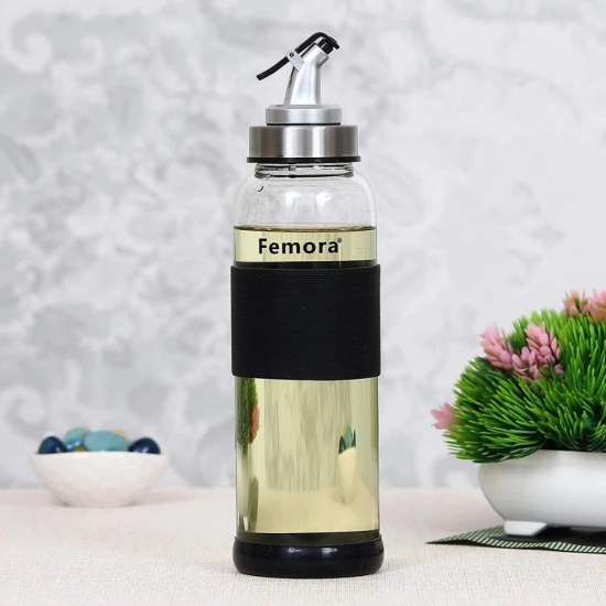 Femora Borosilicate Glass Oil Dispenser, 500Ml, Set of 2, Silver