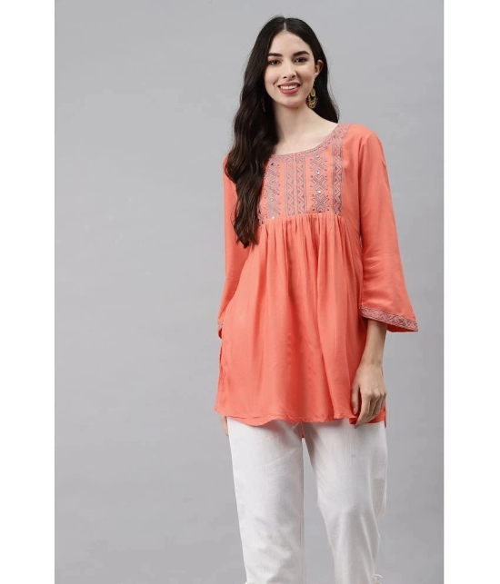 HIGHLIGHT FASHION EXPORT - Peach Rayon Womens A-line Kurti ( Pack of 1 ) - L