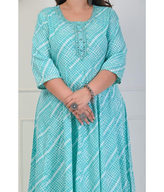 Swasti Cotton Blend Printed Anarkali Womens Kurti - Turquoise ( Pack of 1 ) - None