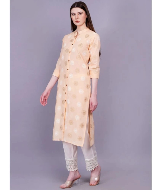 JC4U Cotton Printed Front Slit Womens Kurti - Peach ( Pack of 1 ) - None