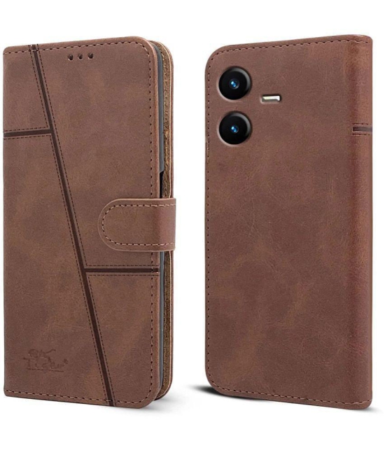 NBOX Brown Flip Cover Artificial Leather Compatible For Samsung Galaxy A05 ( Pack of 1 ) - Brown