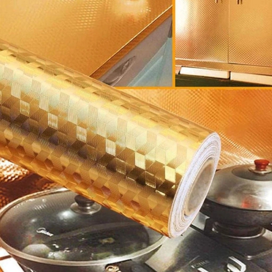 Kitchen Silver Oil Proof Waterproof Paper Aluminum Foil Backsplash Sticker Stove Cabinet Liner Decor Self Adhesive Wallpapers