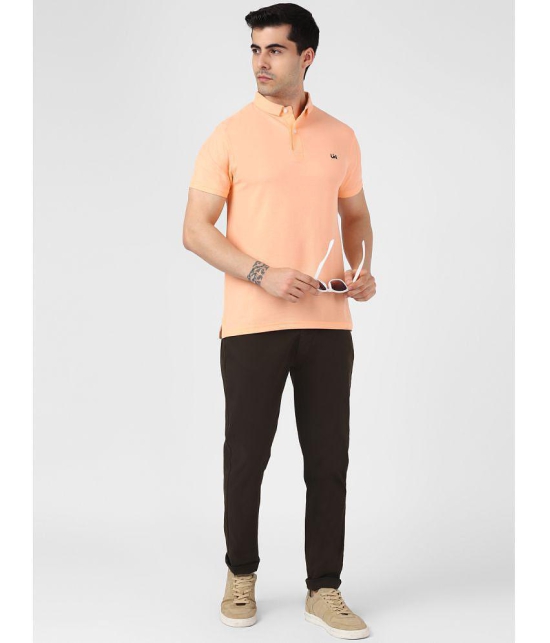 UrbanMark Men 100% Cotton Half Sleeves Regular Fit Solid Polo T Shirt-Peach - None