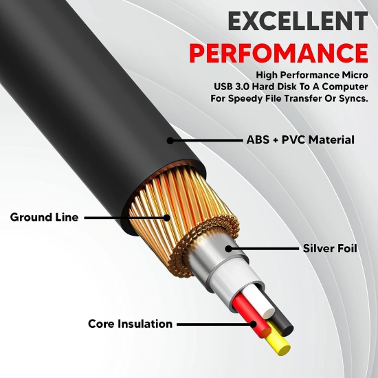 Lapster USB 3.0 A to Micro B Super Speed Cable for Hard Disk (Short Cable) - 1 Piece