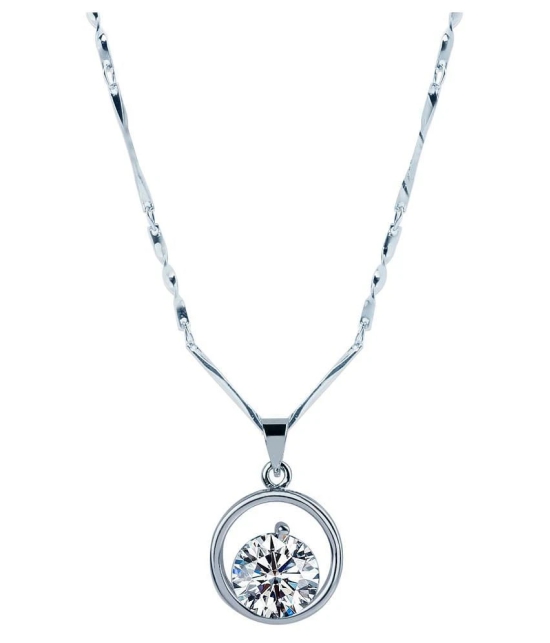 Silver Shine Silver Plated Chain with Solitaire Diamond in Circle Pendant for Women - Silver