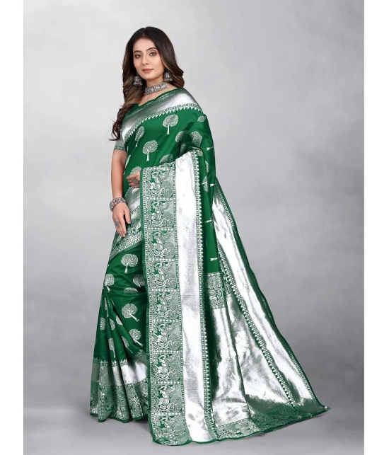 Gazal Fashions - Green Banarasi Silk Saree With Blouse Piece ( Pack of 1 ) - Green