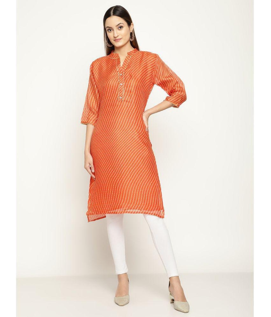 Queenley - Orange Silk Women's Straight Kurti ( Pack of 1 ) - None