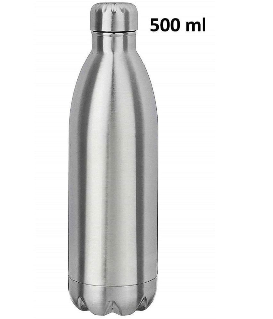 SHB Double Wall Vacuum Insulated Stainless Steel Hot and Cold Water Bottle,Travel Thermos Flask,500 ml (Silver)