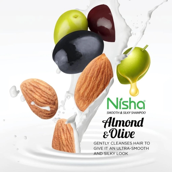 Nisha Smooth & Silky Shampoo for Women Men 650ml, Almond & Olive Actives Shampoo for Naturally Soft Silky Hair