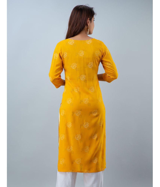 Doriya Rayon Printed 3/4th Sleeves Straight Yellow Kurti Single - None