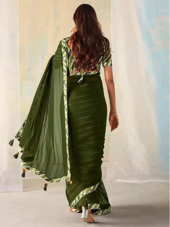 Gazal Fashions Georgette Printed Saree With Blouse Piece - Green ( Pack of 1 ) - Green