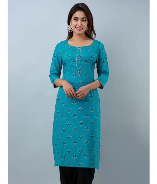 Doriya Rayon Printed 3/4th Sleeves Straight Blue Kurti Single - None