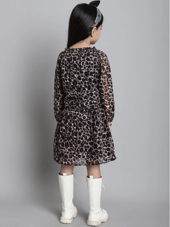 MINI & MING Girls Animal Print Georgette Fit & Flare Dress