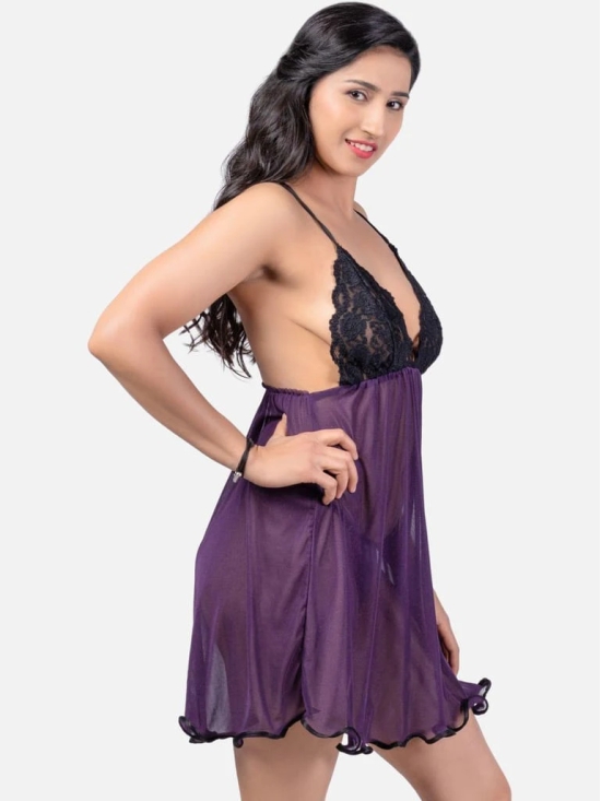 Hot Net Honeymoon Purple Babydoll Bikini Night Dress K4KJ