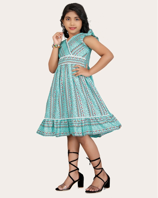 Girls Cotton Unique Design Printed Knee Length A-Line Dress-Yellow / 8 - 9 Years