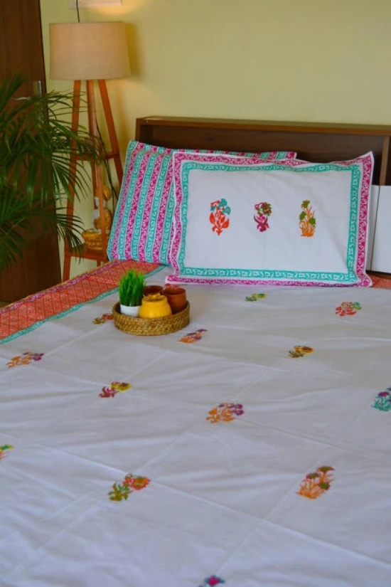 Phool Hand Block Printed Cotton Bedsheet