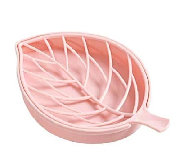 NIDY? 2Pcs Double Layer Leaf Shape Soap Dispenser Dish Case Holder Container Bathroom Case Beautiful Leaf Shape Double Layer Soap Dish Case Holder Bathroom Accessory (Pink)