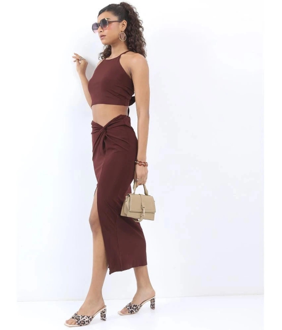 Ketch Burgundy Solid Skirt Top Set - None