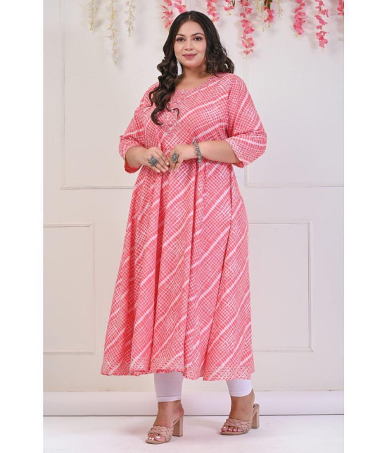 Swasti Cotton Blend Printed Anarkali Womens Kurti - Peach ( Pack of 1 ) - None