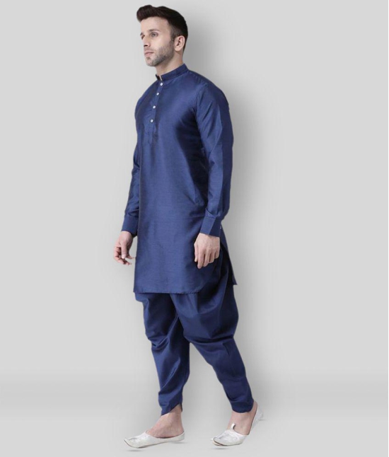 Hangup - Navy Silk Regular Fit Mens Dhoti Kurta Set ( Pack of 1 ) - None